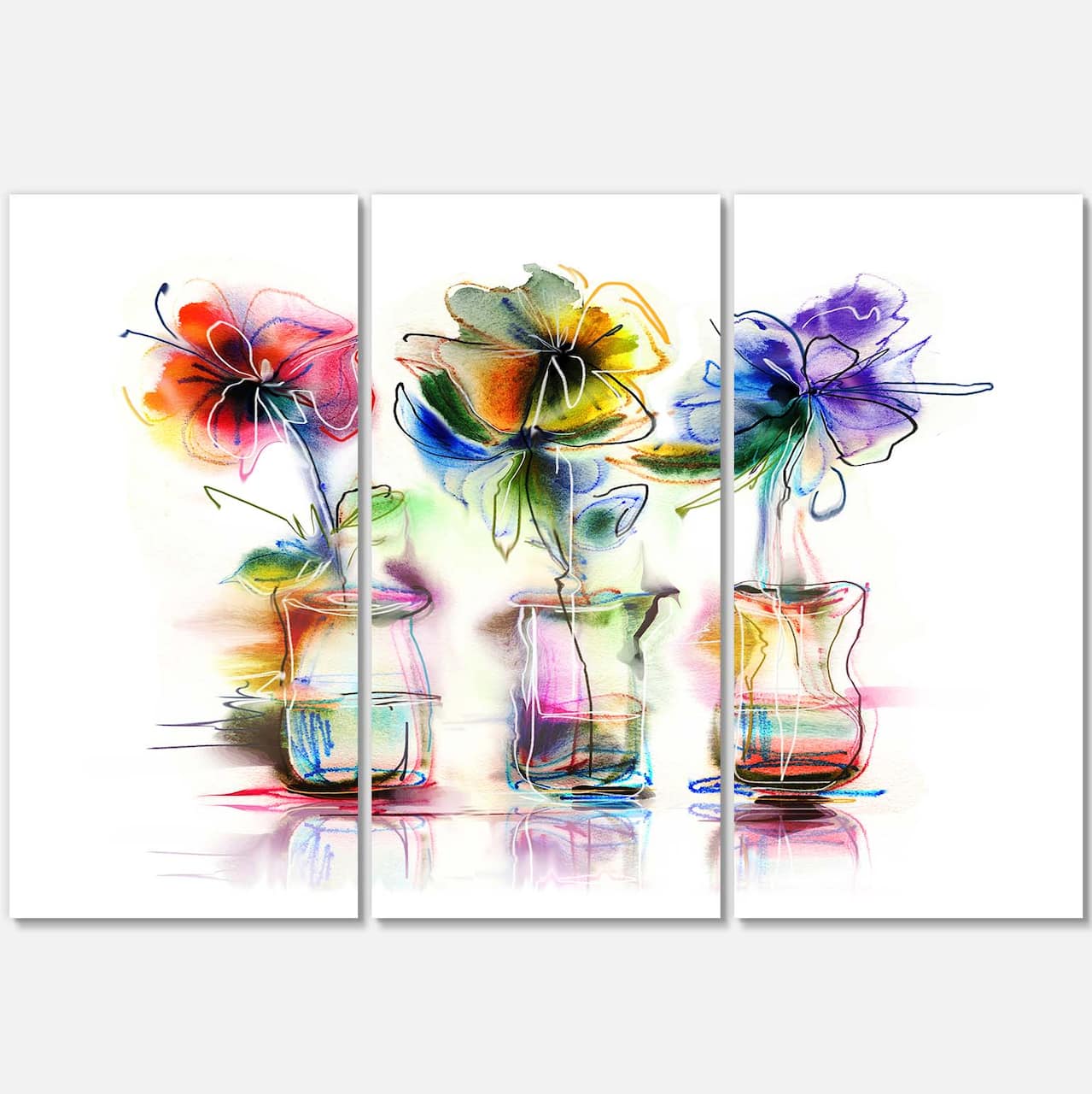 Designart - Abstract Flowers in Glass Vases - Extra Large Floral Wall Art